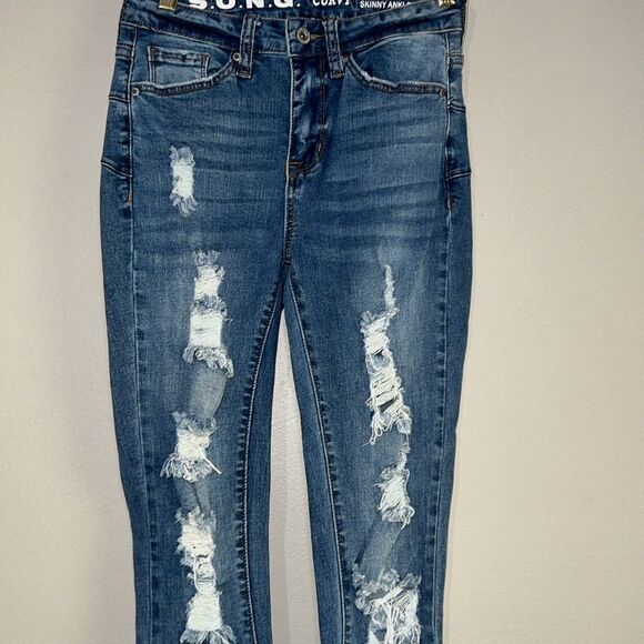 SONG curvy high-rise skinny ankle distressed denim jean size 3/26 - Picture 4 of 9